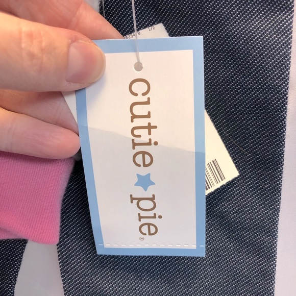 Cutie pie 3 piece long sleeve/hooded vest outfit, pink/white/blue, 12 M. - Picture 10 of 11